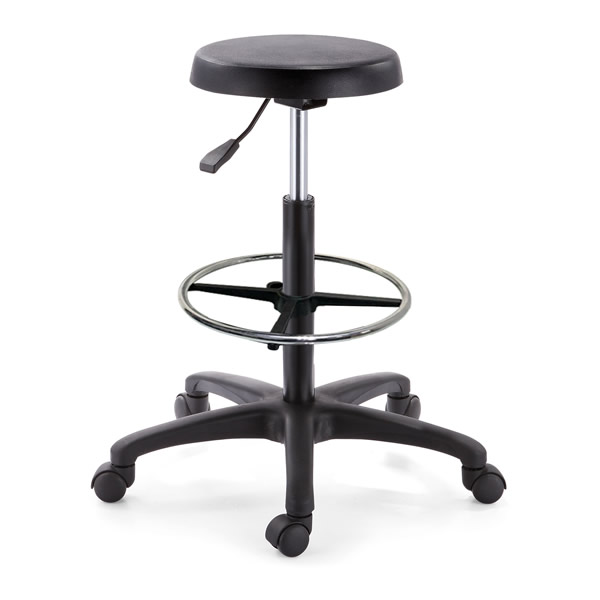 Banco alto redondo de poliuretano con aro cromado