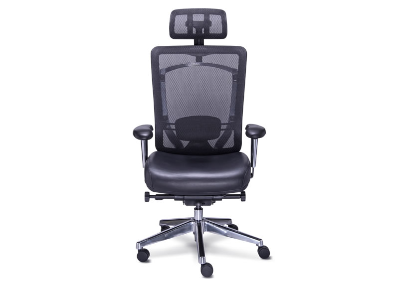 Sillón ejecutivo en mesh y piel con cabecera dynamic con asiento slider
