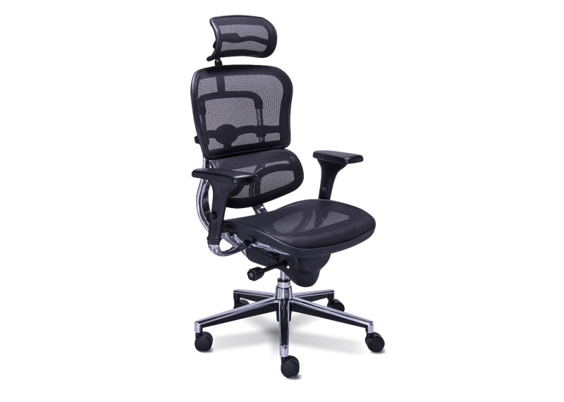 Sillón presidencial tapizado en malla ajuste gradual de altura en respaldo y cabecera