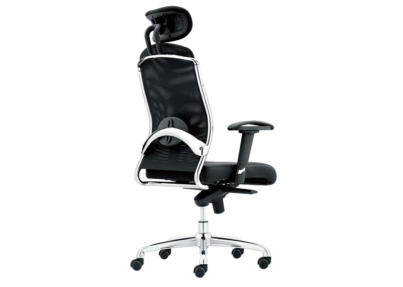 Silla directiva croma respaldo alto tapizado en malla con cabecera color negro