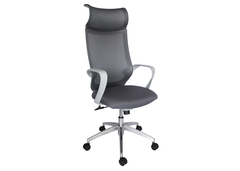 Silla ejecutiva modelo equa con respaldo alto en mesh gris