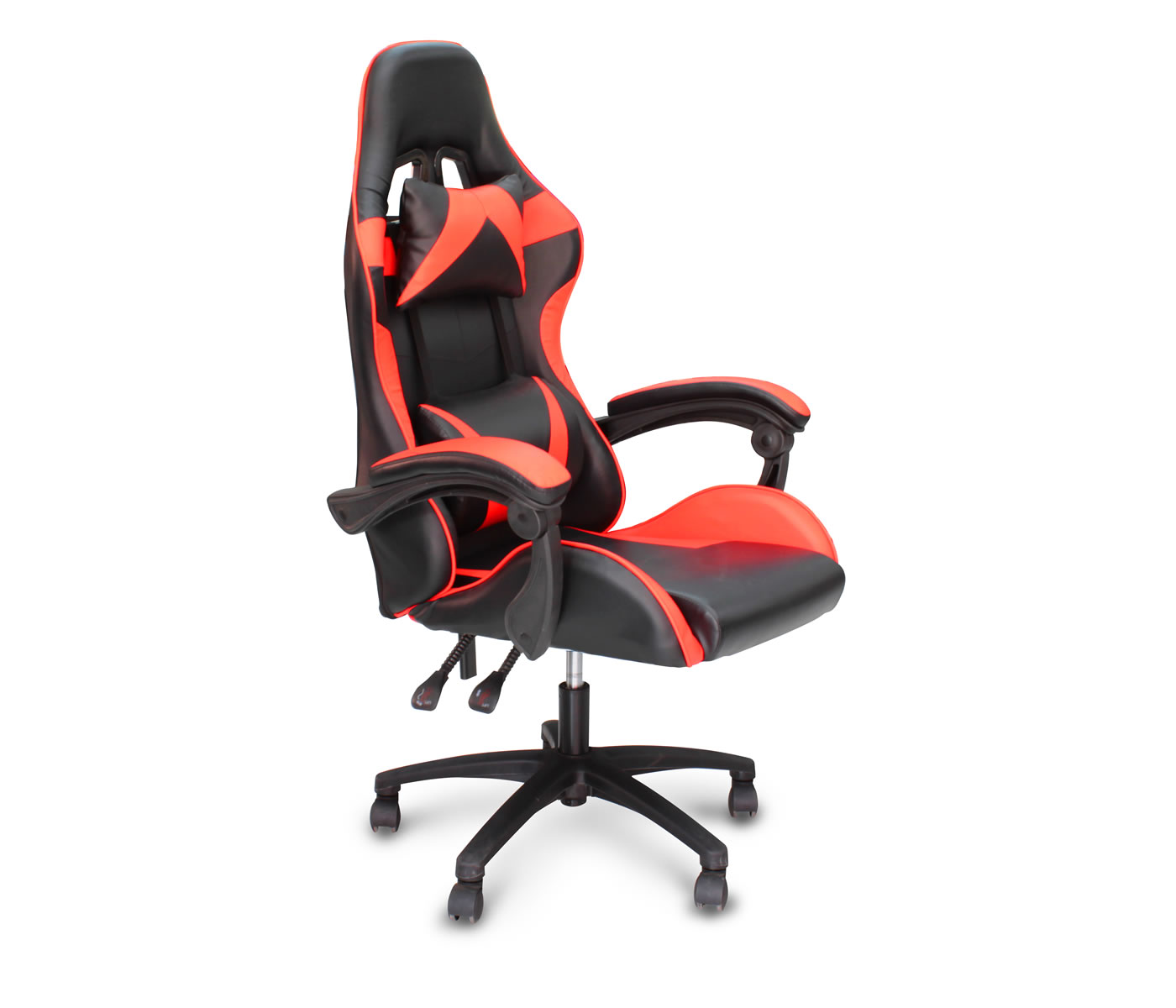 Sillón gamer con dos palancas para reclinado negra con detalles rojos