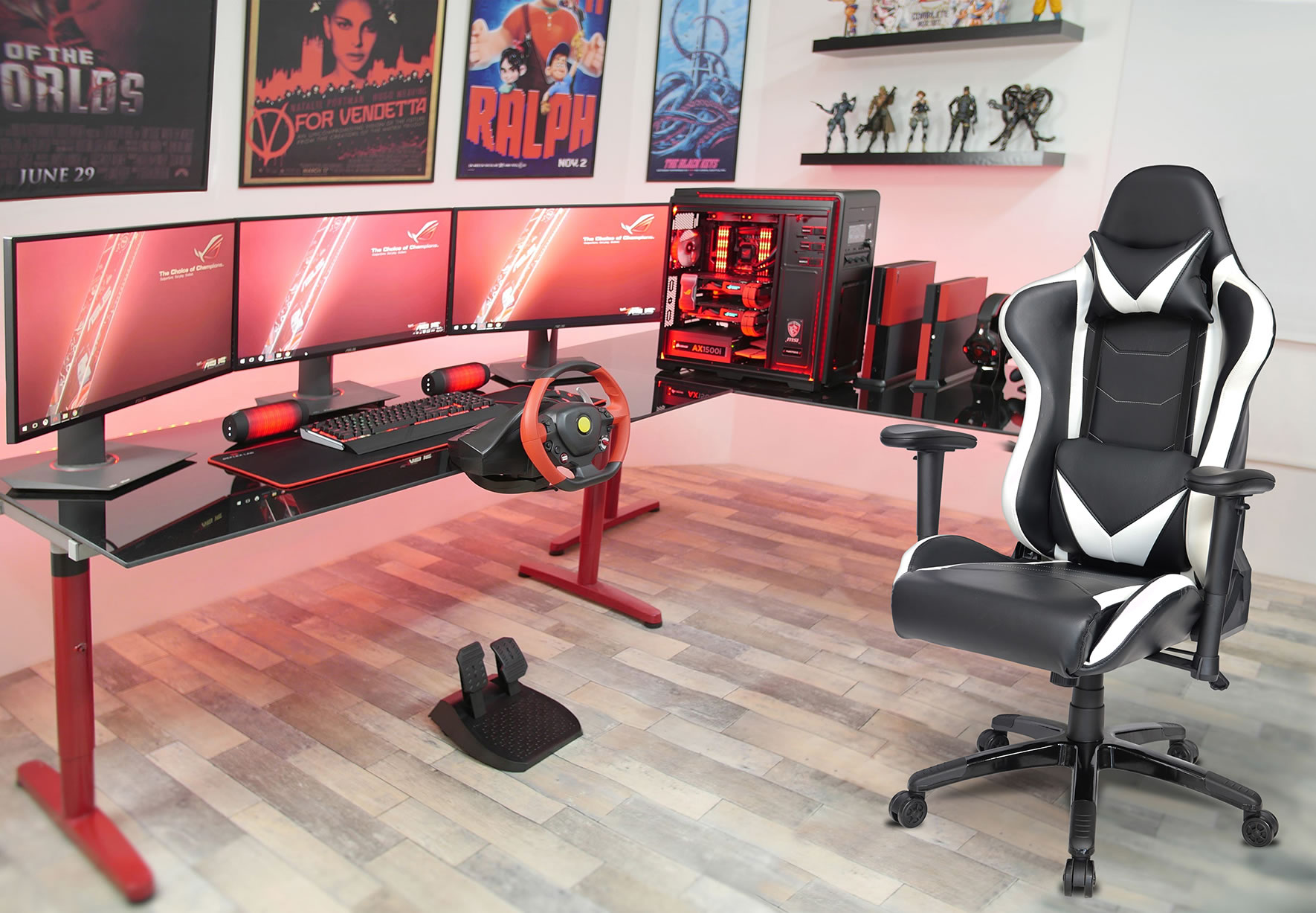 Silla gamer negro con detalles en blanco con almohadilla lumbar