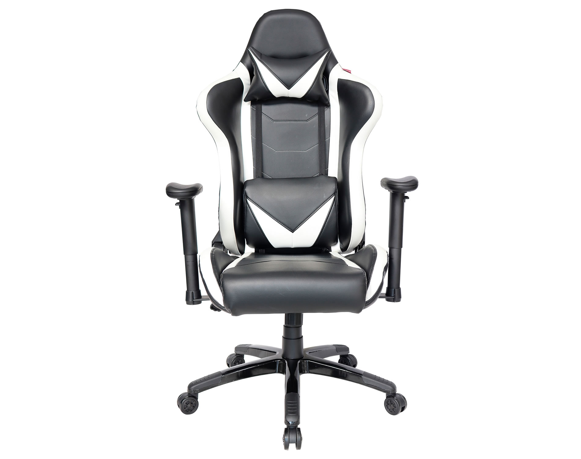 Silla gamer negro con detalles en blanco con almohadilla lumbar