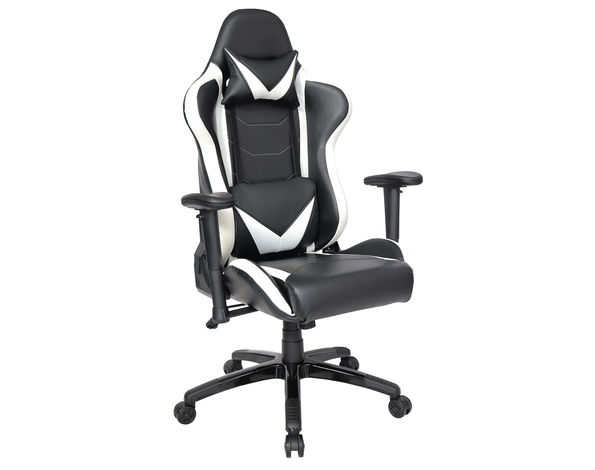 Silla gamer negro con detalles en blanco con almohadilla lumbar