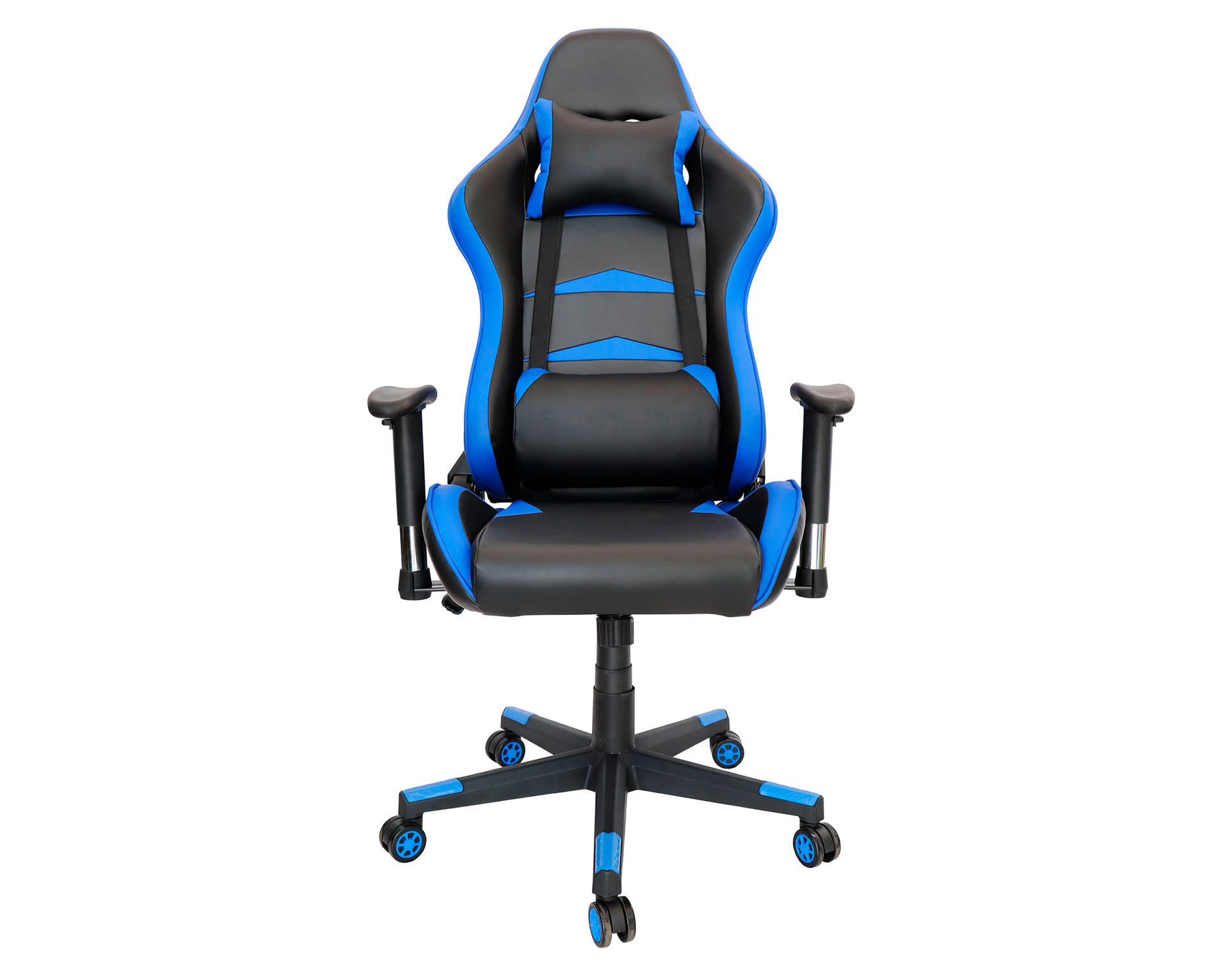 Sillón gamer negro con azul diseño ergonómico para largas jornadas de juego