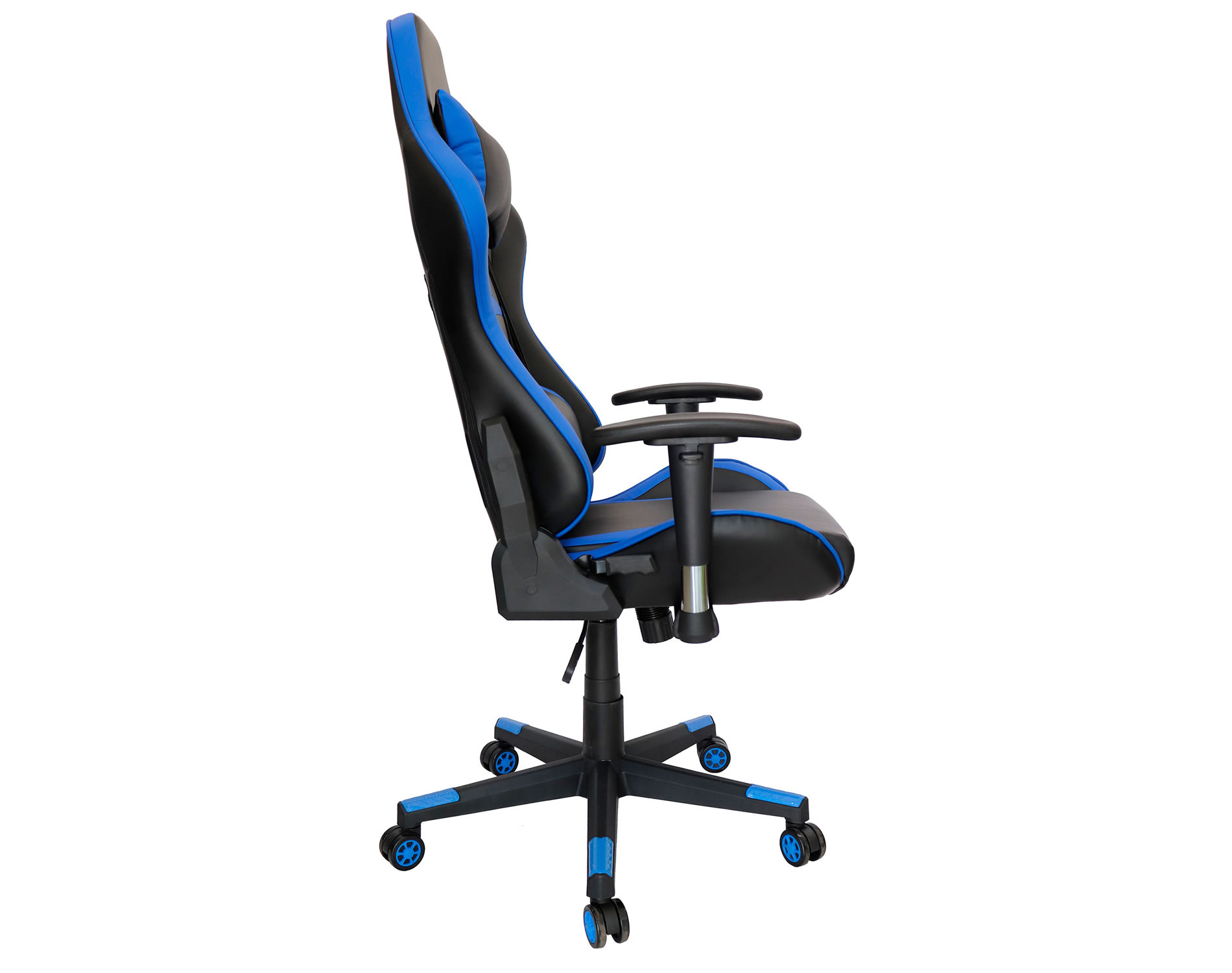 Sillón gamer negro con azul diseño ergonómico para largas jornadas de juego