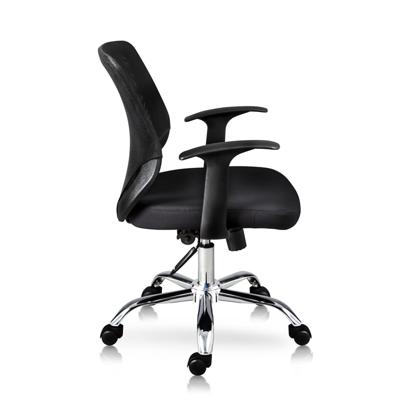 Silla iron ejecutiva con brazos fijos y base cromada en negro y naranja