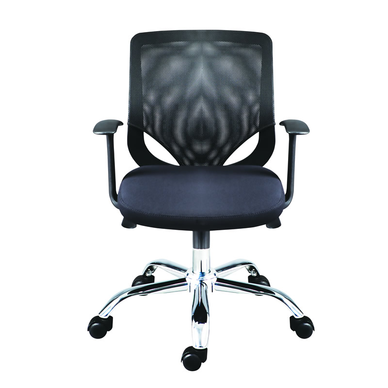 Silla iron ejecutiva con brazos fijos y base cromada en negro y naranja