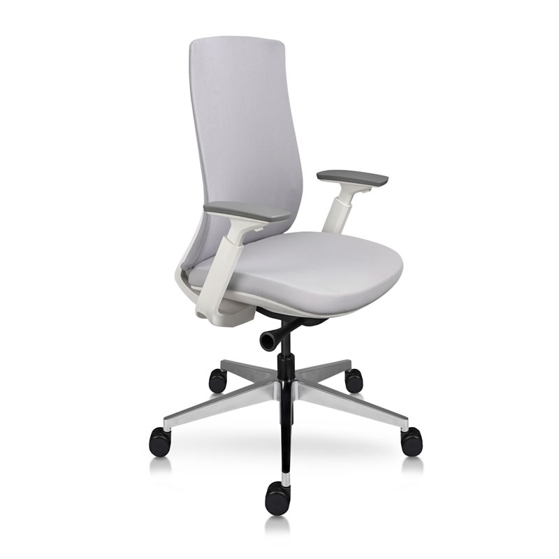 Silla Pamplona Gris ejecutiva con estructura blanca y sistema slider