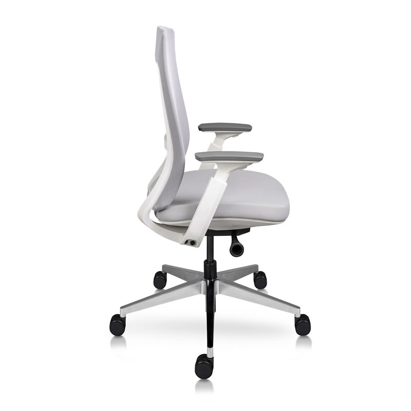 Silla Pamplona Gris ejecutiva con estructura blanca y sistema slider