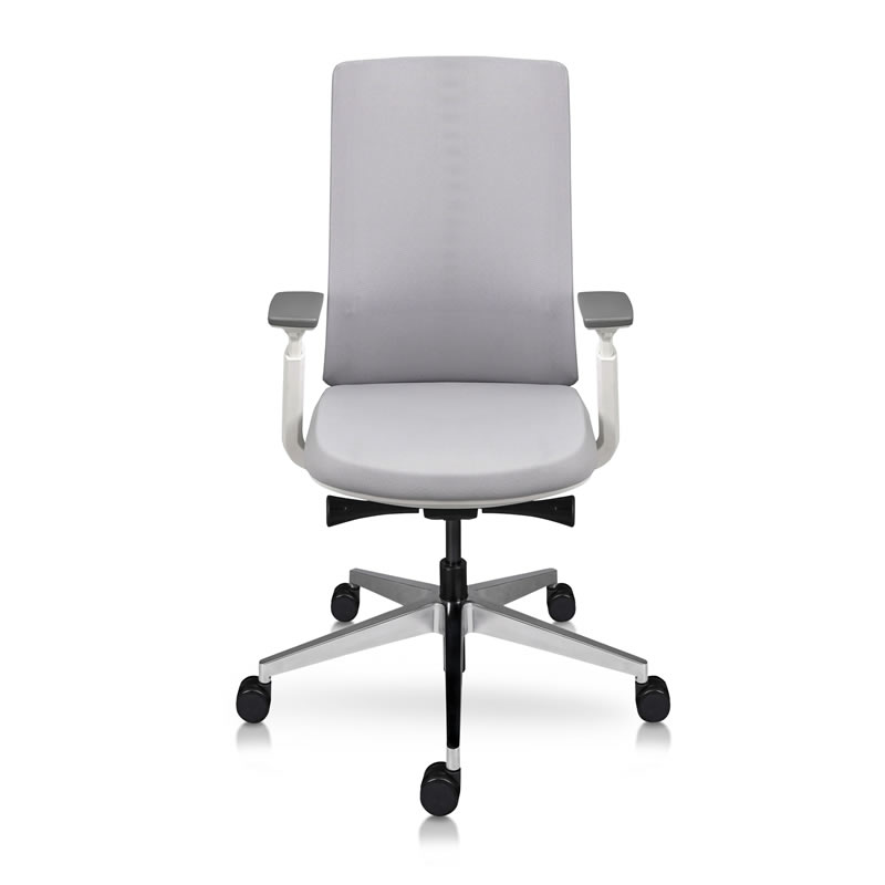 Silla Pamplona Gris ejecutiva con estructura blanca y sistema slider