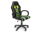 Silla gamer negra con detalles verdes y brazos acojinados